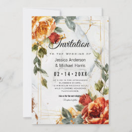 Invitación Con poema Sueños de Mármol: Elegancia Rosa Naranja