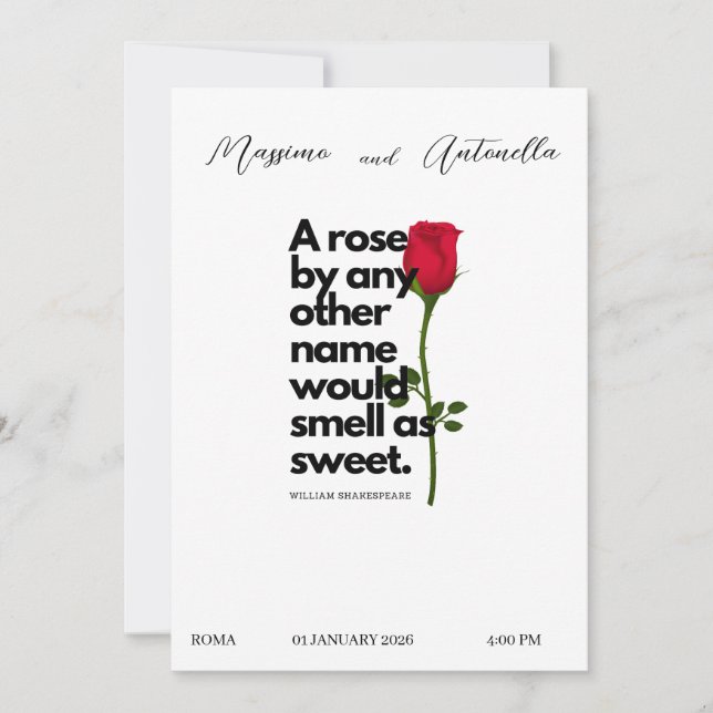 INVITACIÓN CON POESÍA POR WILLIAM SHAKESPEARE (Anverso)