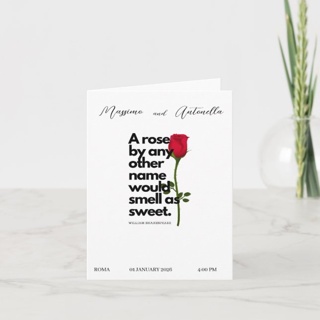 INVITACIÓN CON POESÍA POR WILLIAM SHAKESPEARE (Anverso)