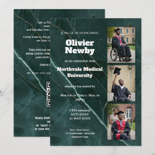 Invitación 🎓Con QR Green Luxury Marble Fiesta de Graduación