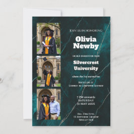 Invitación 🎓Con QR Turquesa Luxe Mármol Fiesta de Graduación