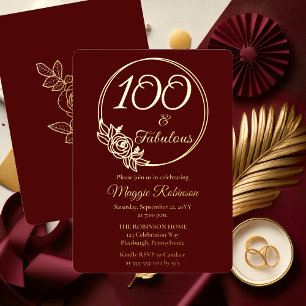 Invitación Con Relieve Metalizado 100 y Fabuloso Cumpleaños 100 Estampado