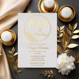 Invitación Con Relieve Metalizado 100 y Fabuloso Cumpleaños 100 Estampado