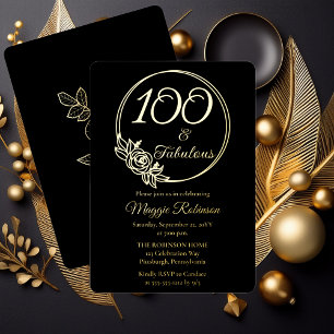 Invitación Con Relieve Metalizado 100 y Fabuloso Cumpleaños 100 Estampado