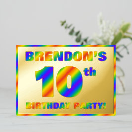 Invitación Con Relieve Metalizado 10.ª fiesta de cumpleaños — Diversión, espectro ar