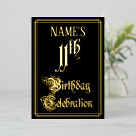 Invitación Con Relieve Metalizado 11ª Fiesta de Cumpleaños — Guión de fantasía y nom