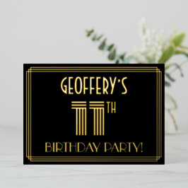 Invitación Con Relieve Metalizado 11.ª Fiesta de Cumpleaños — Estilo Art Deco "11" +
