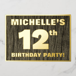Invitación Con Relieve Metalizado 12th Birthday Party: Bold, Faux Wood Grain Pattern
