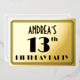 Invitación Con Relieve Metalizado 13.ª Fiesta de Cumpleaños — Aspecto Art Deco "13" 