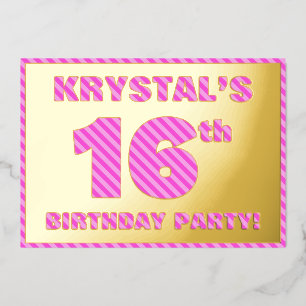 Invitación Con Relieve Metalizado 16ª Fiesta de Cumpleaños — Negrita, Diversión, Ban