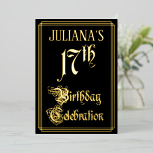 Invitación Con Relieve Metalizado 17.ª Fiesta de Cumpleaños — Guión de fantasía y no