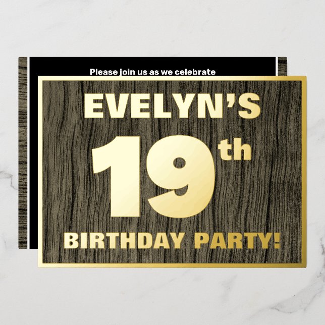 Invitación Con Relieve Metalizado 19.ª Fiesta de Cumpleaños: Negrita, Patrón de Gran (Anverso/Reverso)