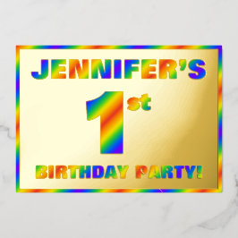 Invitación Con Relieve Metalizado 1.ᵉʳ Fiesta de cumpleaños — Diversión, espectro ar