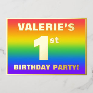 Invitación Con Relieve Metalizado 1.ᵉʳ Fiesta de cumpleaños: Patrón arcoiris diverti