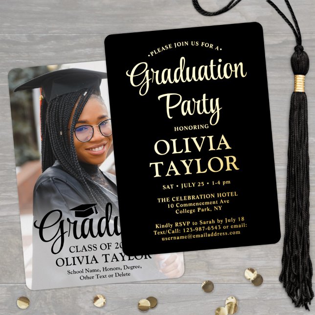 Invitación Con Relieve Metalizado 1 Partido de Graduación Fotográfica Elegante Scrip (Subido por el creador)