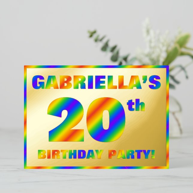 Invitación Con Relieve Metalizado 20.ª fiesta de cumpleaños — Diversión, espectro ar (Anverso de pie)