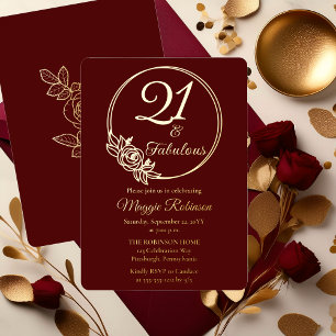 Invitación Con Relieve Metalizado 21 y fabuloso Cumpleaños 21 Fiesta Estampado