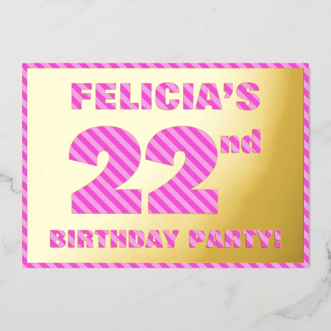 Invitación Con Relieve Metalizado 22ª Fiesta de Cumpleaños — Negrita, Diversión, Ban (Anverso)