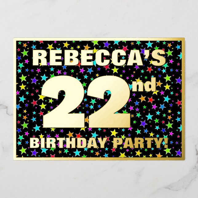 Invitación Con Relieve Metalizado 22ª fiesta de cumpleaños — Patrón de estrellas div (Anverso)