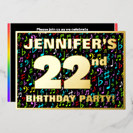 Invitación Con Relieve Metalizado 22ª Fiesta de Cumpleaños — Símbolos musicales dive
