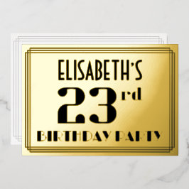Invitación Con Relieve Metalizado 23.ª Fiesta de Cumpleaños: Art Deco Look "23" y No