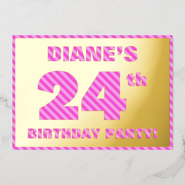 Invitación Con Relieve Metalizado 24ª Fiesta de Cumpleaños — Negrita, Diversión, Ban (Anverso)