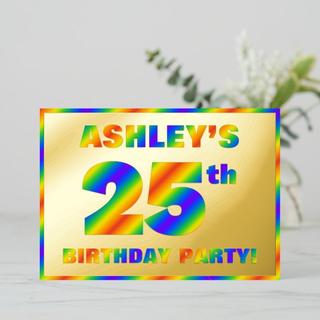Invitación Con Relieve Metalizado 25ª fiesta de cumpleaños — Diversión, espectro arc (Anverso de pie)