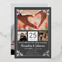 Invitación Con Relieve Metalizado 25º Aniversario de Boda con Marco