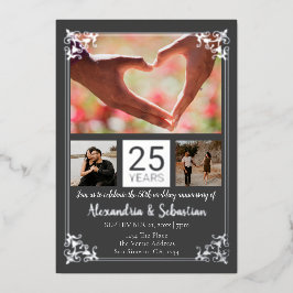 Invitación Con Relieve Metalizado 25º Aniversario de Boda con Marco