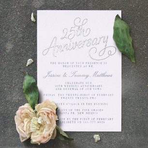 Invitación Con Relieve Metalizado 25º Aniversario de Bodas de Plata Real