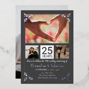 Invitación Con Relieve Metalizado 25° Aniversario Boda con marco