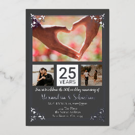 Invitación Con Relieve Metalizado 25° Aniversario Boda con marco