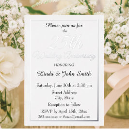 Invitación Con Relieve Metalizado 25° Aniversario Boda de Plata Simple