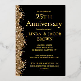 Invitación Con Relieve Metalizado 25th Wedding Anniversary Gold Faux Glitter