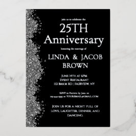 Invitación Con Relieve Metalizado 25th Wedding Anniversary Silver Faux Glitter 