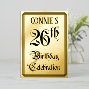 Invitación Con Relieve Metalizado 26ª Fiesta de Cumpleaños — Guión Elegante + Nombre