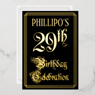 Invitación Con Relieve Metalizado 29.ª Fiesta de Cumpleaños — Guión de fantasía y no