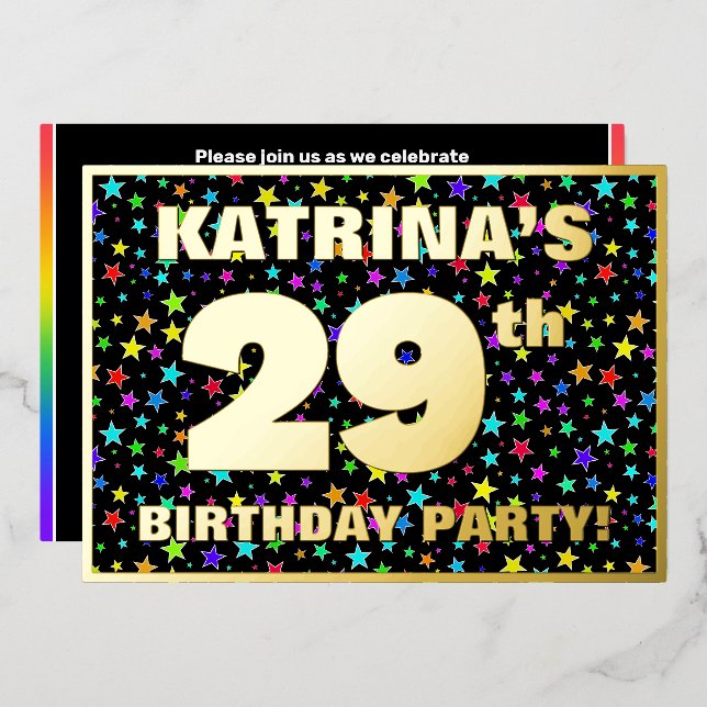 Invitación Con Relieve Metalizado 29.ª fiesta de cumpleaños — Patrón de estrellas di (Anverso/Reverso)