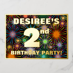 Invitación Con Relieve Metalizado 2.º Fiesta de cumpleaños — aspecto divertido y col