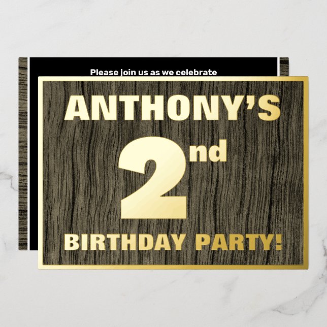 Invitación Con Relieve Metalizado 2.º Fiesta de cumpleaños: audaz, falso patrón de g (Anverso/Reverso)