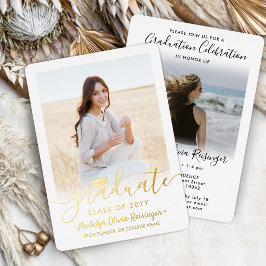 Invitación Con Relieve Metalizado 2 Celebración de Graduación con Foto Moderno Guión