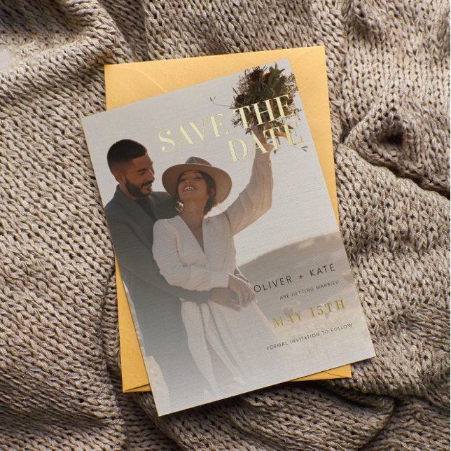 Invitación Con Relieve Metalizado 2 Foto de boda moderna Salven la fecha (Subido por el creador)