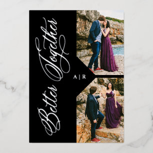 Invitación Con Relieve Metalizado 2 Fotos Collage Silver Whimsical Luxury Moderno