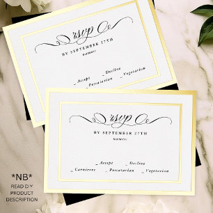 Invitación Con Relieve Metalizado 2 X Respuesta de Boda de marco dorado formal RSVP 