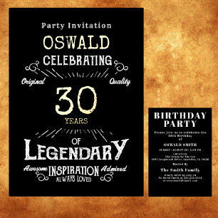 Invitación Con Relieve Metalizado 30.ª legendaria retro de oro negro