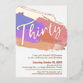 Invitación Con Relieve Metalizado 30.º cepillo abstracto de fotos de oro de rosa de 