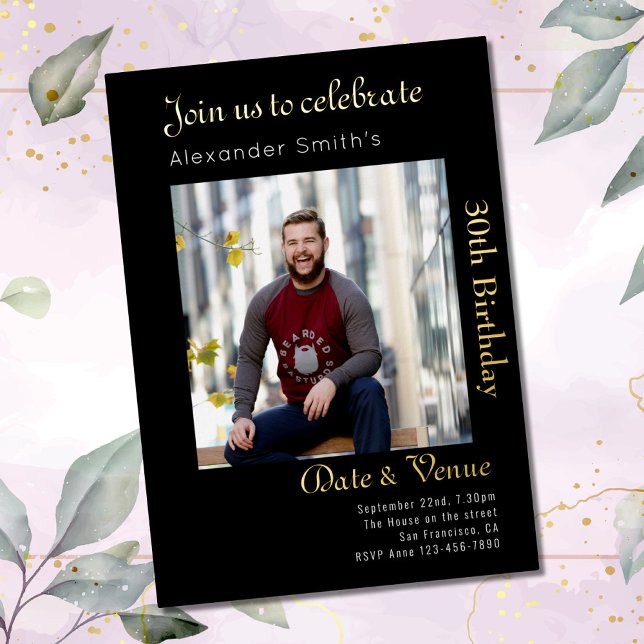 Invitación Con Relieve Metalizado 30.º cumpleaños Oro Negro (Subido por el creador)