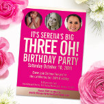 Invitación Con Relieve Metalizado 30.º cumpleaños Relieve metalizado gráfico de oro<br><div class="desc">Brillante simple gráfico brillante rosa caliente, y Relieve metalizado de oro rosa o tu propia plantilla de foto de color Relieve metalizado 30 gran invitación de tres cumpleaños. Personalice esta invitación de cumpleaños con sus propios detalles de la fiesta de cumpleaños, y tres fotos diferentes de su chica de cumpleaños...</div>