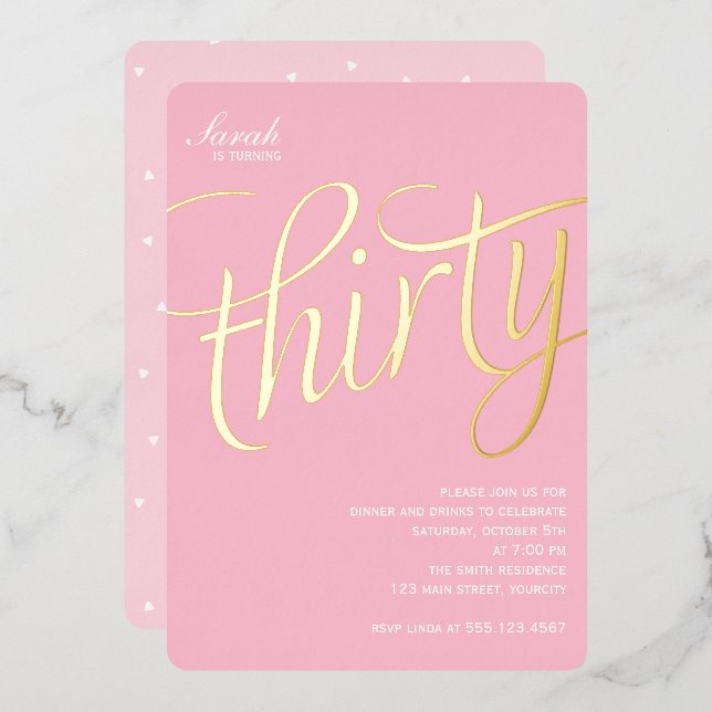 Invitación Con Relieve Metalizado 30.º Fiesta de cumpleaños (Anverso/Reverso)