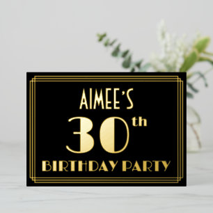 Invitación Con Relieve Metalizado 30.º Fiesta de cumpleaños: Art Deco Look "30", con